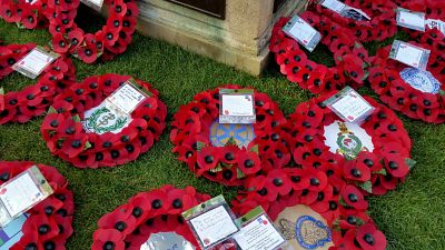 Our wreath, alongside those of others.