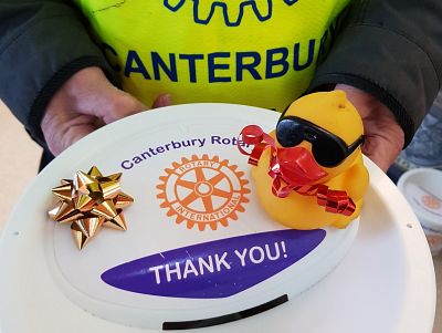 Mr Duck with our collection bucket