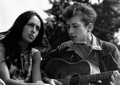 Picture: Bob Dylan (singing here with Joan Baez) was mentioned during Peter