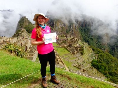 Picture: Kara-Jane Senior holds up a Rotary placard in acknowledgement of our support for her trek. 