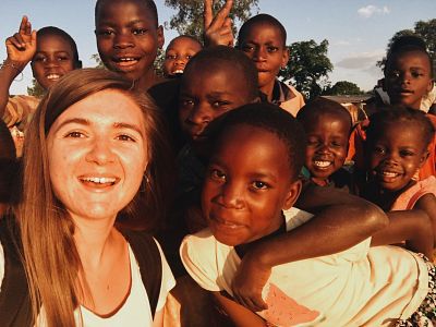 Katie with some of the youngsters that she worked with while out in Malawi.