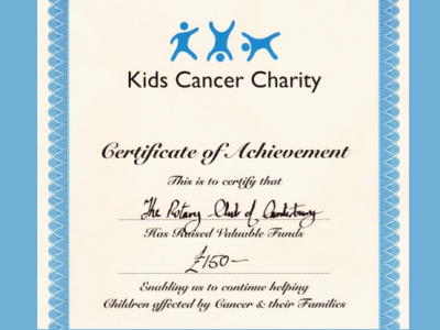 Certificate from Kids Cancer Charity