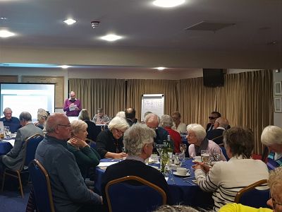 an Wright challenges the audience during quiz night at the St Lawrence Ground. 