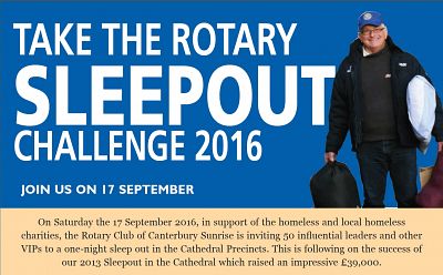 Rotary Sleepout Challenge Sept 17th 2016